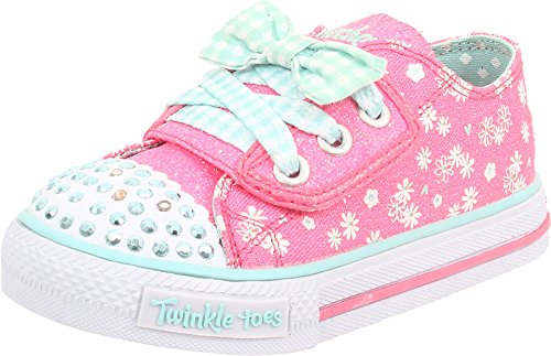 Skechers Infant/Toddler Girls' Twinkle Toes Shuffles Daisy Dotty,Neon Pink/Aqua,
