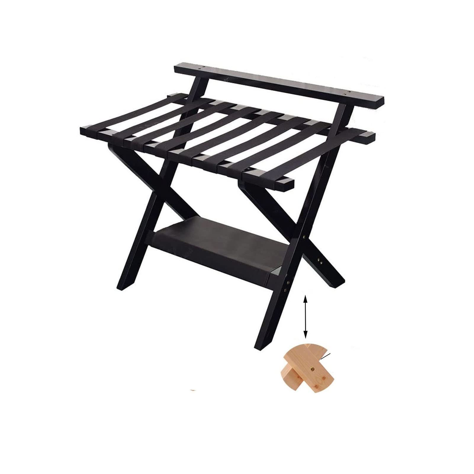 MSHGSKU Luggage Rack - Folding Suitcase Stand, Solid Wood Luggage Rack With Non Slip Feet, Hotel Expanded High Density Webbing Shoe Rack/Clothes Rack,Black