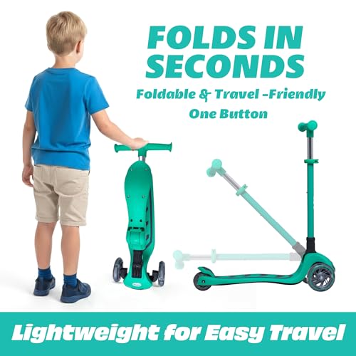 Image of SKIDEE Kick Scooter for Kids Ages 3-5 | Foldable 3 Wheel Scooter with Lean-to-Steer, Adjustable Height, Removable Seat & LED Light Wheels | Toddler Scooter Up to 12 Year Old Boys /Girls