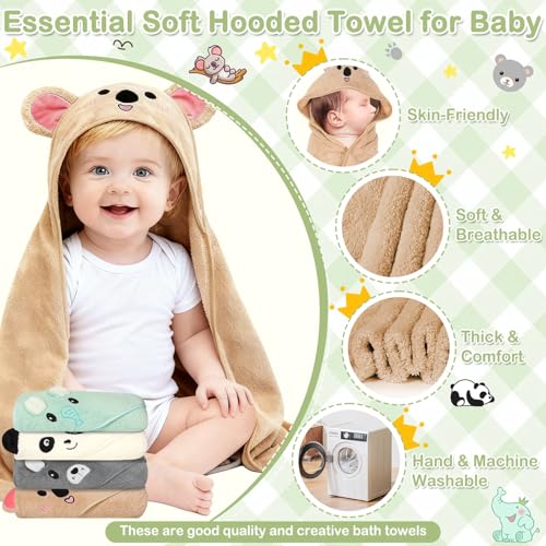 Image of 14 Pcs Baby Towels Washcloths and Baby Bibs Set, 4 Pcs 32x32 Hooded Bath Towel, 8 Pcs Baby Washcloths and 2 Pcs Cotton Baby Bibs for Newborns, Toddlers and Kids, Soft Baby Towel Set for Boys and Girls