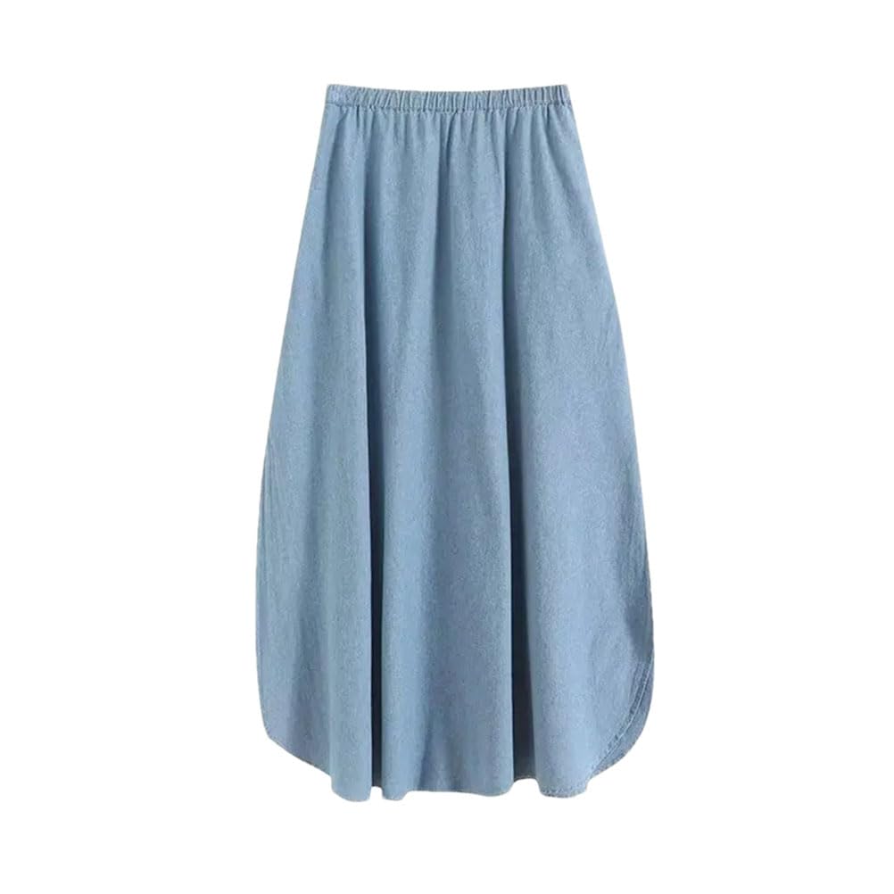 Jupe trapèze en jean pour femme, taille élastique, poche décorative, ourlet fendu, jupe décontractée