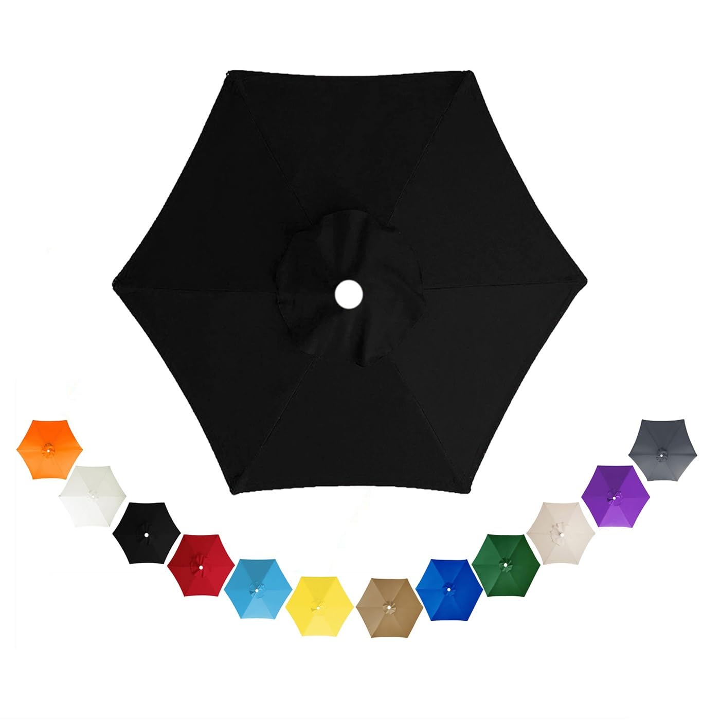 CWCQGH Beige Replacement Parasol Canopy 2.0m/3.0m/3.5m - Waterproof Breathable 6-Rib Umbrella Fabric for Sunshade & Patio Umbrella - Canopy Material,Black-2.8m/6-Ribs