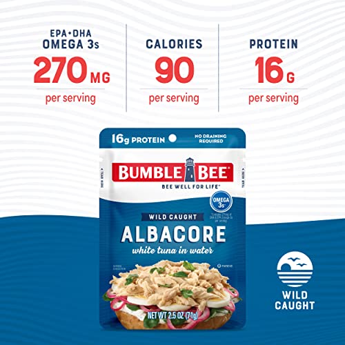 Image of Bumble Bee Chunk White Albacore Tuna in Water, 2.5 oz Pouches (Pack of 12) - Ready to Eat Wild Caught Tuna Packet - 16g Protein per Serving, High in Omega-3s - Non-GMO, Gluten Free, Kosher