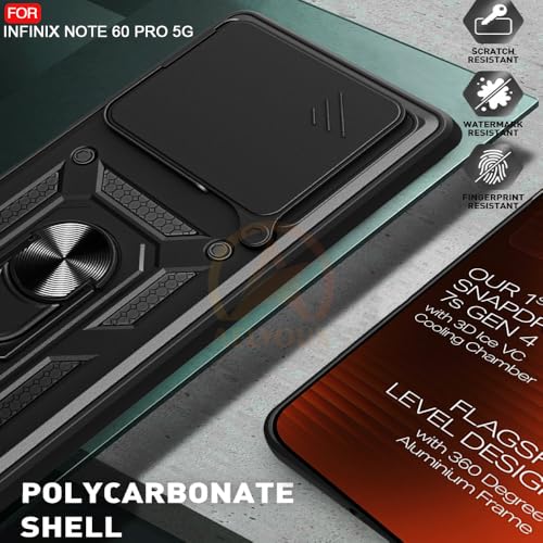Image of Armor Bumper Back Cover Case for Infinix Note 60 Pro 5G | Rotating Camera Cover, Ring Holder & Kickstand | Heavy Duty & 360 Degree Protection Infinix Note 60 Pro 5G Back Cover (Black)