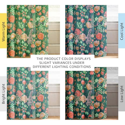 Image of Cloth Fusion Printed 100% Blackout Door Curtains 7 Feet Long Set of 2, Room Darkening Parda with Stainless Steel Grommets for Home Decor (7x4.5 Feet, Green Roses)