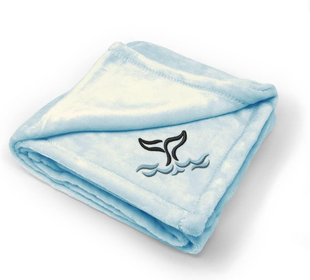 Custom Embroidery Nursery Bedding Baby Blankets for Boys & Girls Whale Tail Out