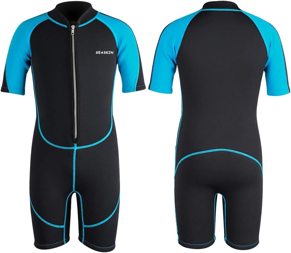Seaskin Kids Wetsuit for Boys Girls Toddlers, 2mm Front Zipper Shorty Wetsuits, 3mm Back Zip Full Wetsuit, Neoprene Thermal Swimsuits for Diving Surfing Swim Lessons