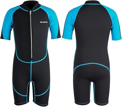 Seaskin Kids Wetsuit for Boys Girls Toddlers, 2mm Front Zipper Shorty Wetsuits, 3mm Back Zip Full Wetsuit, Neoprene Thermal Swimsuits for Diving Surfing Swim Lessons