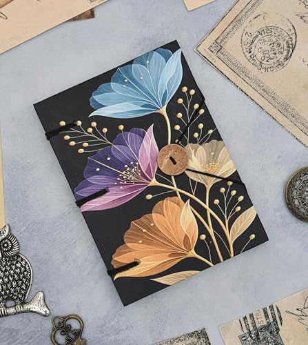 Image of Handmade Floral Diary with Button Lock | Eco-Friendly Recycled Paper Journal for Writing, Notes & Gifting (7x5 Inch)