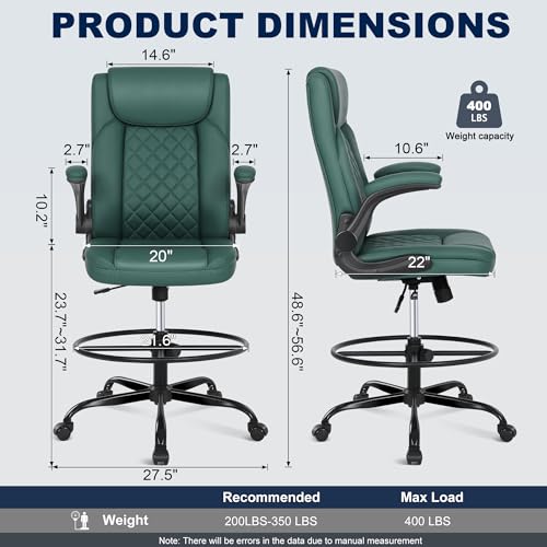 Image of Misolant Drafting Chair, Tall Office Chair for Standing Desk, PU Leather Counter Computer Chairs with Adjustable Height, Rocking Function, 360 Swivel Wheels for Bar Office