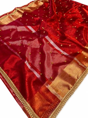 Threads Gallery Ghunghroo Banarsi Tissue Silk Saree Red - Image 2