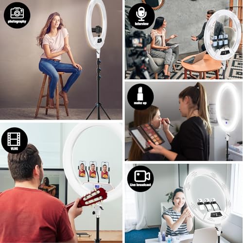 Image of 22 inchRing Light with Stand,Ring Light Tripod for iPhone ipad,with 75 inchTripod /LCD Display /4 ipad iPhone Clips /2 USB Ports,2600K-6500K Color Temperature,for Barber Makeup Tattoo TikTok Video Recording Vlog