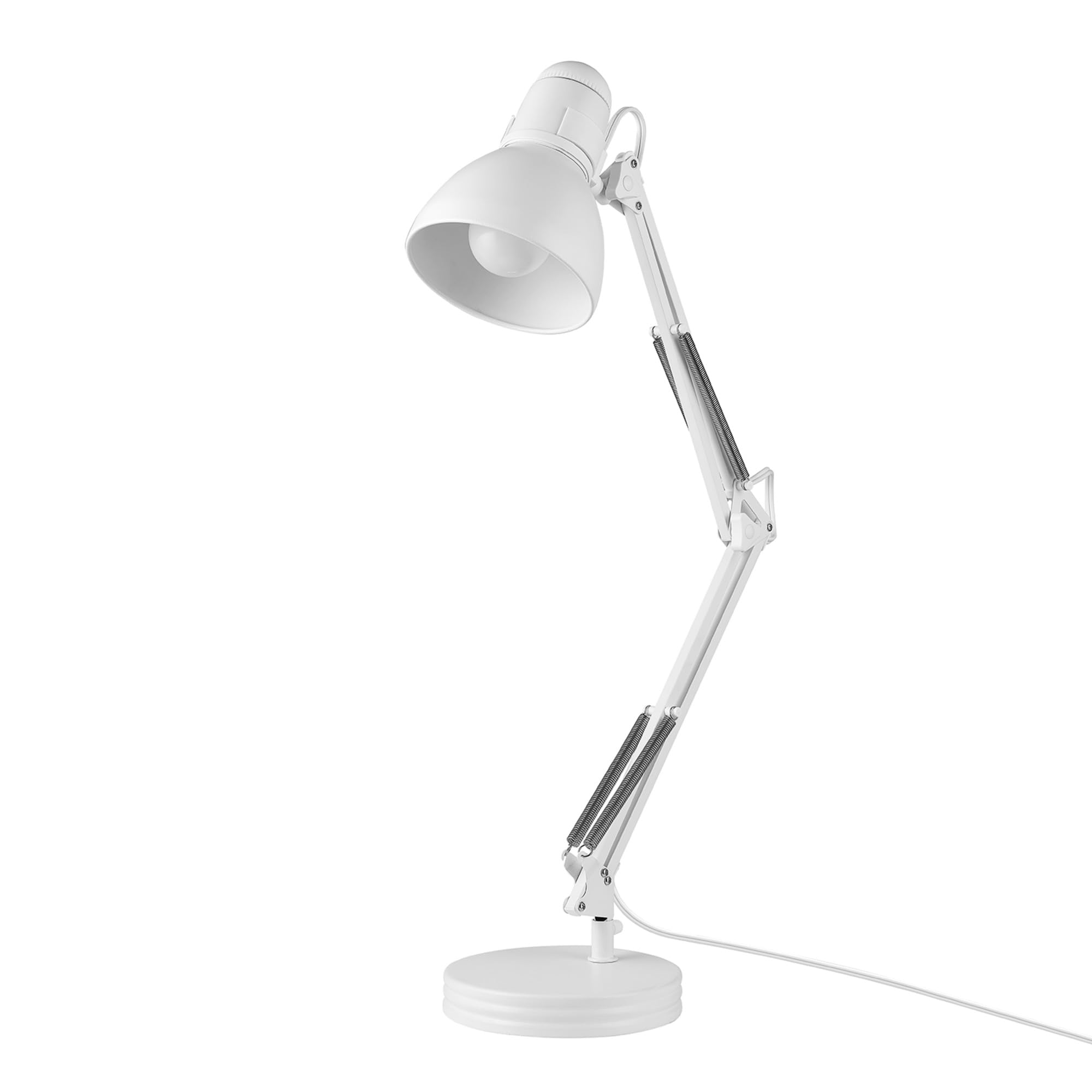 GLOBE Electric 52024 28" Swing Arm Architect Desk Lamp, Matte White, Rotary Switch on Shade, Partially Adjustable Arm, Modern Lighting for Bedroom or Office, Timeless, Indoor Lights