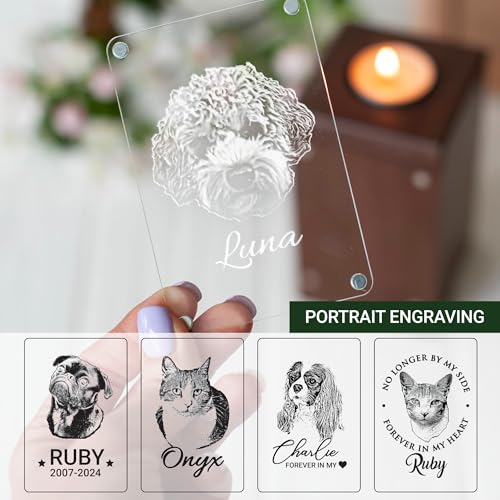 Image of Personalized Pet Memorial - Dog Memory Box Keepsake with Photo, Cat Cremation Urn for Ashes Candle (Small, Portrait Engraving)