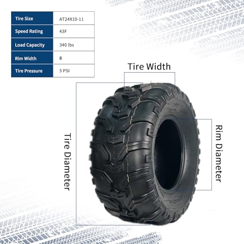 Image of GarveeTech ATV /UTV Tires, Set of 4-24x8-12 Front & 24x10-11 Rear All-Terrain Tires, 6PR Tubeless, for Off-Road, Mud, Dirt and Trails