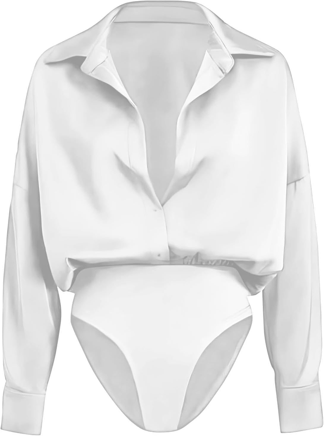 Button Down Bodysuit Blouse for Women Collared Shirts Long Sleeve Work Business Casual Solid Color Bodysuits Top