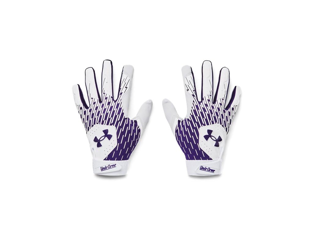 Under Armour Men's Clean Up Baseball Gloves, (104) White/Purple/Purple, Medium