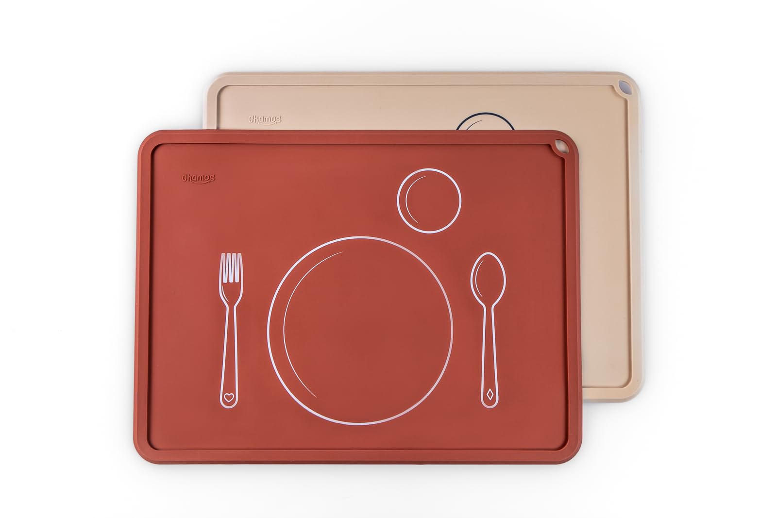 CHAMOS Silicone Placemats for Toddlers and Kids - Montessori Placemat - Non-Slip (Clay & Beige)