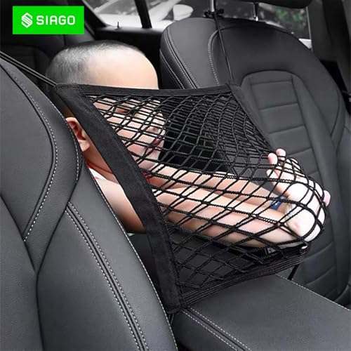 Image of SIAGO SIA138 Single-Pocket Car Mesh Organizer - Backseat Net Bag, Barrier for Pets & Kids, Tissue & Purse Holder, Driver Storage Pouch, Car Divider