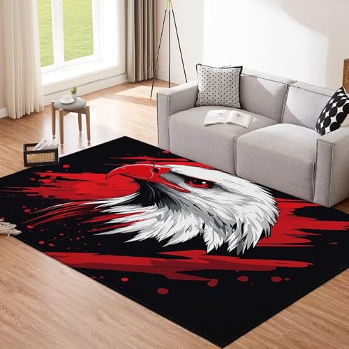Tapis de salle à manger lavable rouge motif aigle moderne