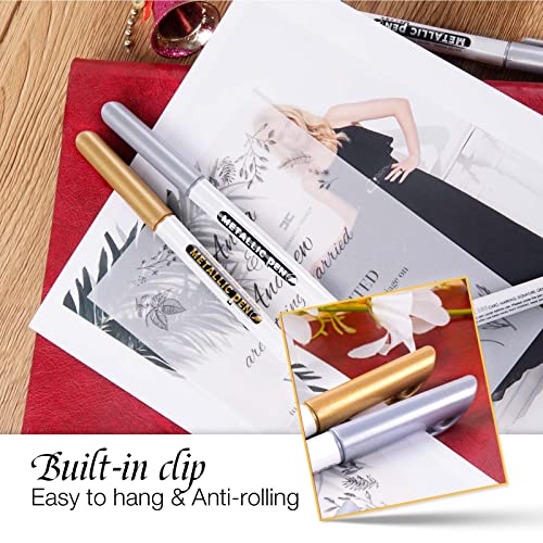 Jr.white Metallic Markers Pens, Silver And Gold Paint Pens, Value Set Of 12 Metallic Pens For Black Paper, Glass, Rock Painting, Halloween Pumpkin, Card Making, Diy Photo Album, Scrapbook Supplies #TOP3