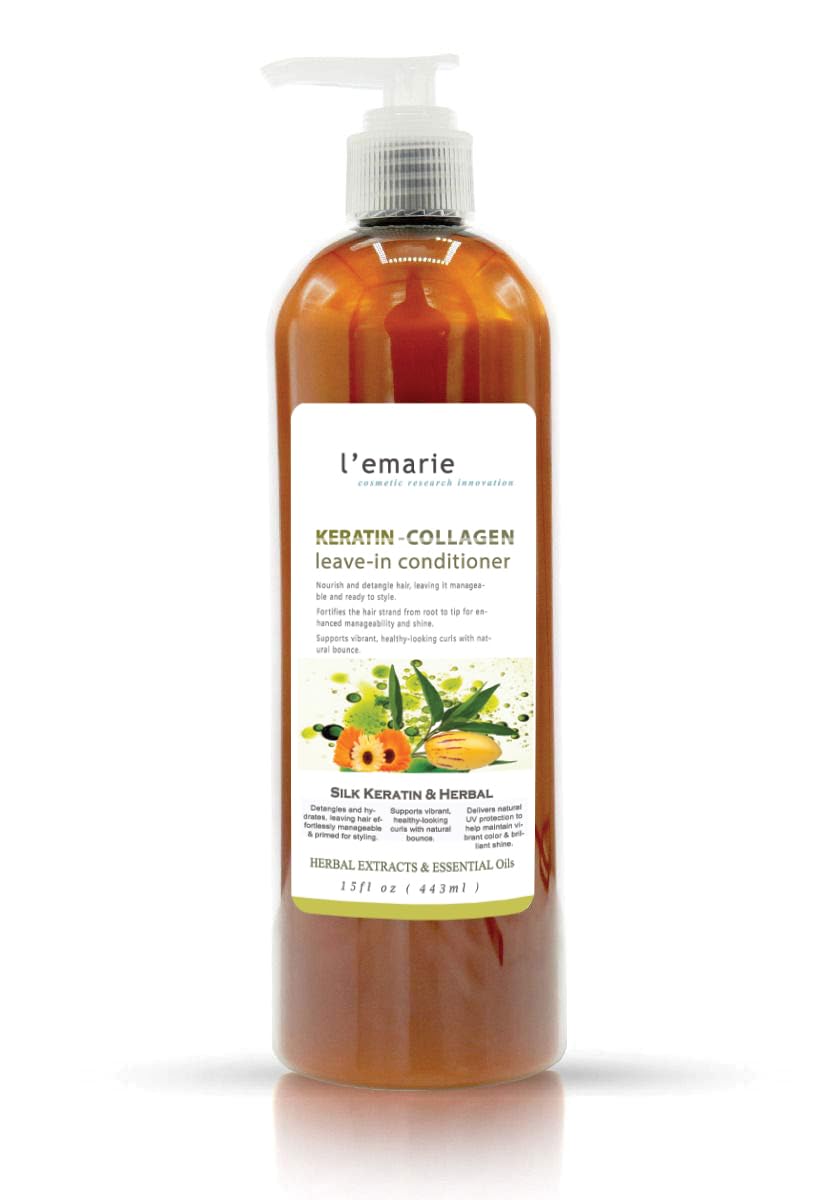 L'emarie Leave-In Conditioner Collagen & Keratin With Argan, Macadamia & Coconut Oil For Moisturizing Detangler for Frizzy, Curly, Thick, Wavy, Dry & Damaged Hair 15 fl. oz.