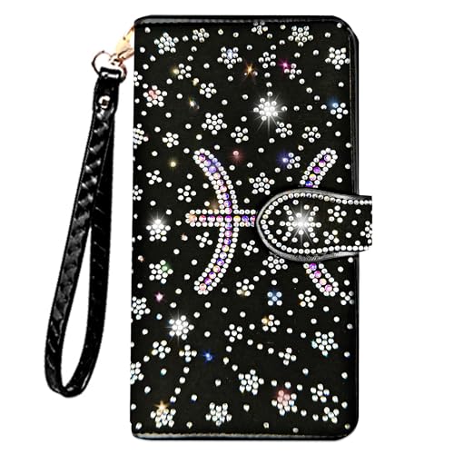 Bling Rhinestone Star Pisces Wallets- Glitter Sparkly Wristlet Clutch Purse Credit Card ID Holder Large Capacity for Women Men Pisces