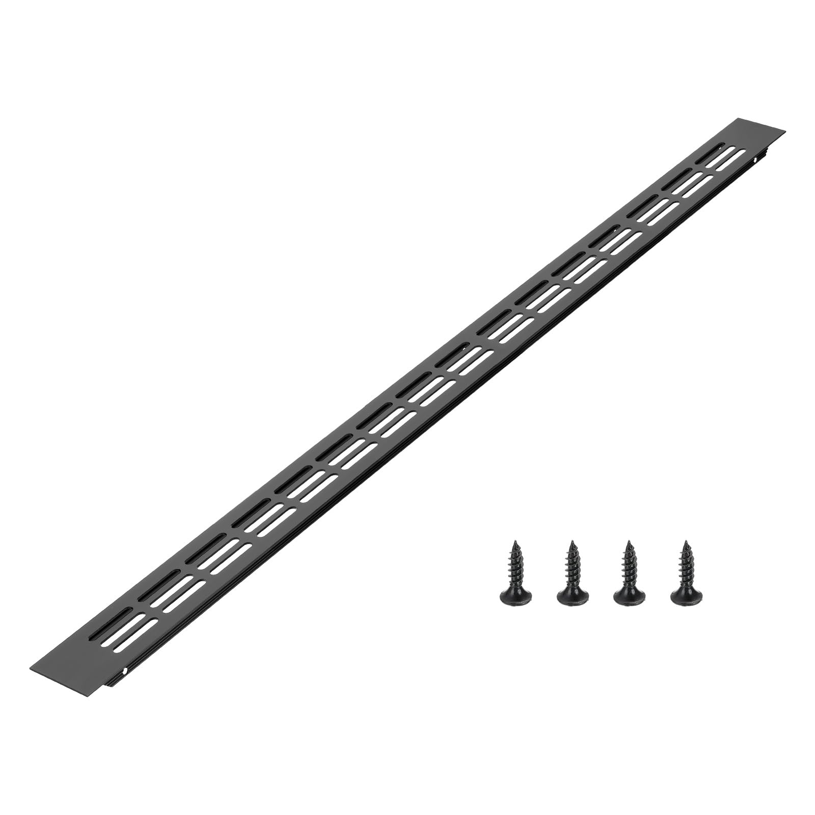 PATIKIL Door Air Vent Cover, 42mm x 600mm (Outer Dimensions) Aluminum Louvered Ventilation Grille Rectangle Toe Kick Vent with Mounting Screws for Shoe Cabinet Wardrobe, Black
