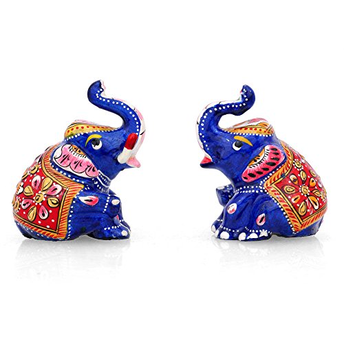 craftvatika Paire d'éléphants en métal peints, figurine d'éléphant porte-bonheur Cover