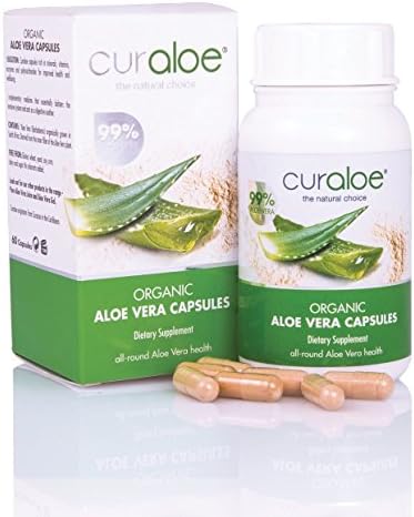 Aloe Vera Capsules - by Curaloe | 99% Pure Organic Aloe | Concentrated Dietary Supplement | Men and Women Nutrition | Easy Swallow Pill | Energy & Immune Boost | Natural Detox | Digestive Care