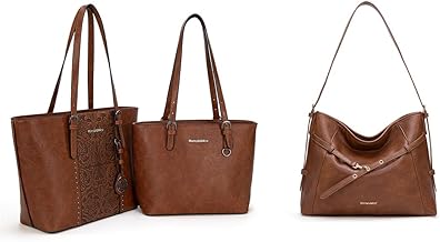 Montana West Embossed Collection Tote Bag 2Pcs Set with Belt Buckle Hobo Purse 3Pcs Set