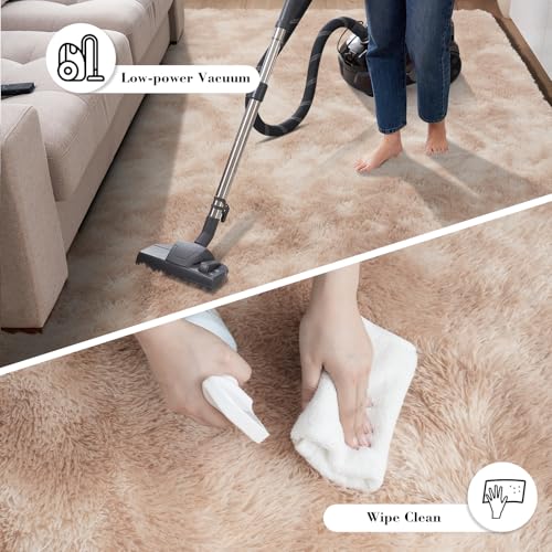 Fluffy Rug Shaggy Area Rug, Mottling Beige 4x6 Area Rugs for Bedroom, Small Bedside Rug, Soft Fluffy Shaggy Entryway Throw Rugs for Living Room Bedroom Kids Room Home Decor