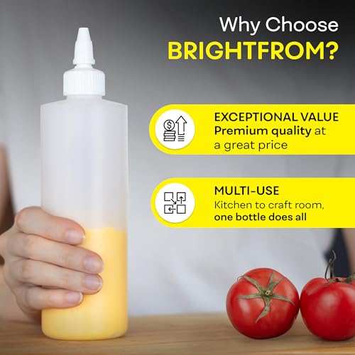 BRIGHTFROM Condiment Squeeze Bottles, 16 OZ Empty Squirt Bottle with Twist Top Cap, Leak Proof - Great for Ketchup, Mustard, Syrup, Sauces, Dressing, Oil, Arts and Crafts, BPA FREE Plastic - 2 PACK - Thumbnail 6