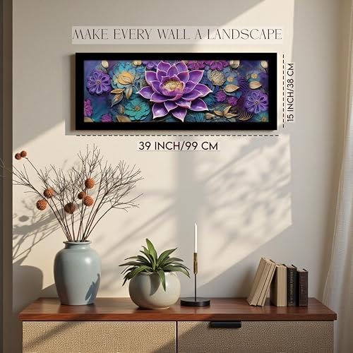 Image of PAINTINGMANTRA Blue Lotus Flower Vastu Wall Art Framed Luxury Paintings for Home Decoration, Living room, Bedroom and Office Decoration (99x38 CM)
