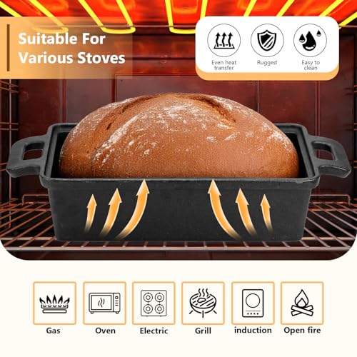 2 in 1 Cast Iron Bread Loaf Pan with Lid, Loaf Pans for Baking Bread 23 x 11 cm, Even Heat Distribution for Homemade Bread, Meatloaf - Image 5
