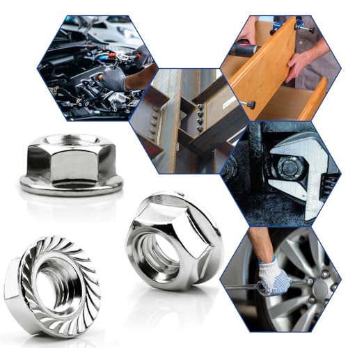 Mbsomnus 60 Stück M6 Mutter Flanschmuttern mit Sperrverzahnung DIN 6923 Sechskantmutter Edelstahl A2 V2A Selbstsichernde Sechskant Muttern Flansch Bundmutter Regelgewinde Sperrzahnmutter Stopmuttern