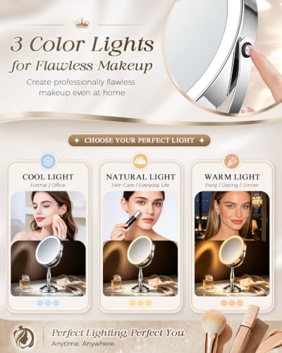 Image of 30X /1X Magnifying Mirror with Lights, Rechargeable Lighted Makeup Mirror