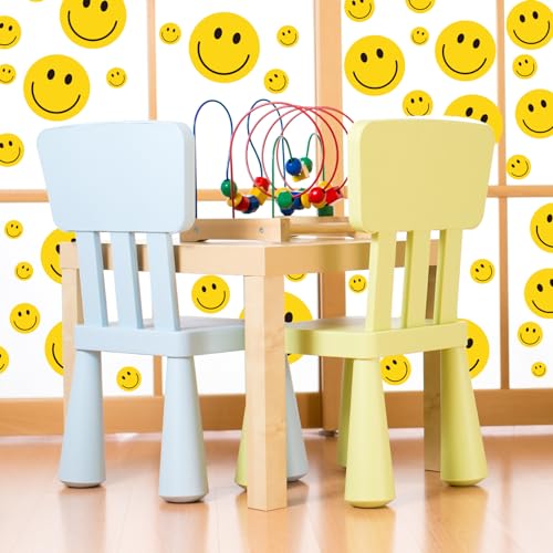 Image of Whaline 9 Sheets Happy Smile Face Window Clings Cute Yellow Happy Face Window Decal Double-Sided Cartoon Glass Stickers Reusable for Home School Office Nursery Decor