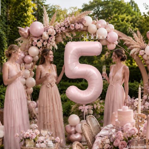 Image of 40 Inch Light Pink Number 5 Foil Big 0-9 Giant Digital Balloon | 5th for Birthday Anniversary Graduation Decorations