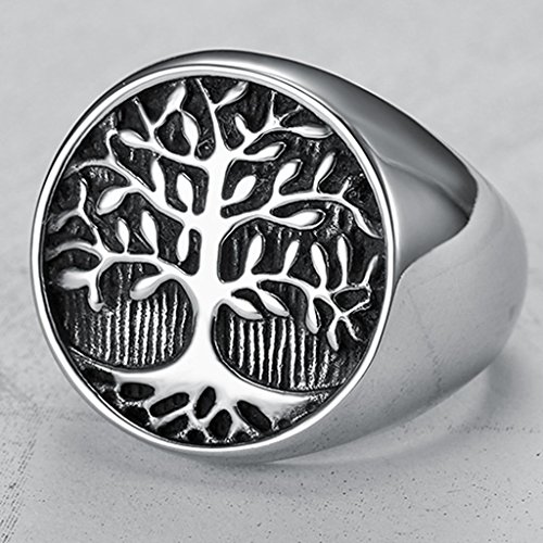 Jude Jewelers Stainless Steel Tree of Life Round Signet Ring - Image 3
