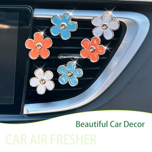 Image of ORIESSE 6pcs Flowers Car Air Freshener Vent Clips,Blue Orange White Daisy Air Vent Clip Car Accessories for Women,3.3cm /3cm Flowers Vehicle Decor Refillable Diffuser