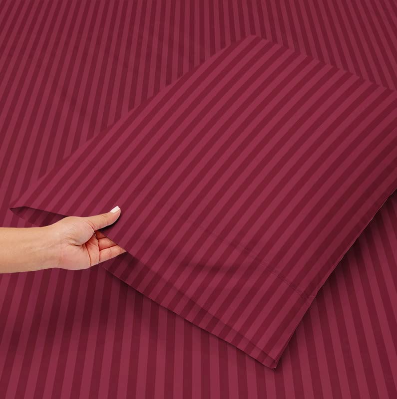 Image of BSB HOME Premium Cotton Solid /Stripe King Bedsheet with 2 King Size Pillow Covers | Double Bed with 210 TC Pure Cotton | Size - King Size 90x100 inches - Maroon