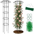 Garden Obelisk Trellis for Climbing Plants Outdoor | 64 Inch Rustproof Plastic Coated Mushroom Top Trellis for Potted Plants, Vines, Roses, Clematis