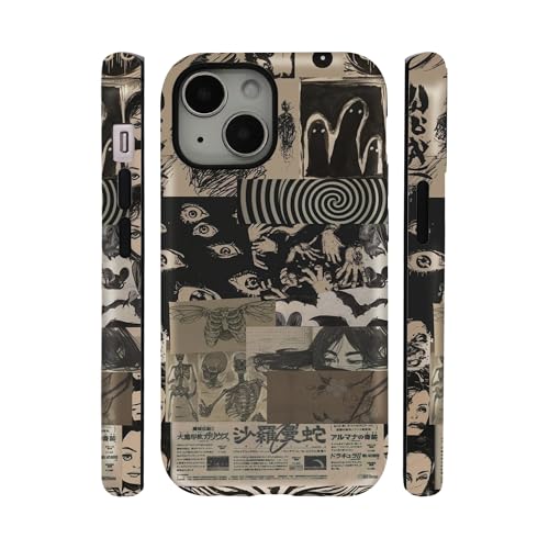 qizjio Vintage Japanese Phone Case Shockproof Protective Collage Aesthetic Horror Anime Case for iPhone 12 Mini/13 Mini