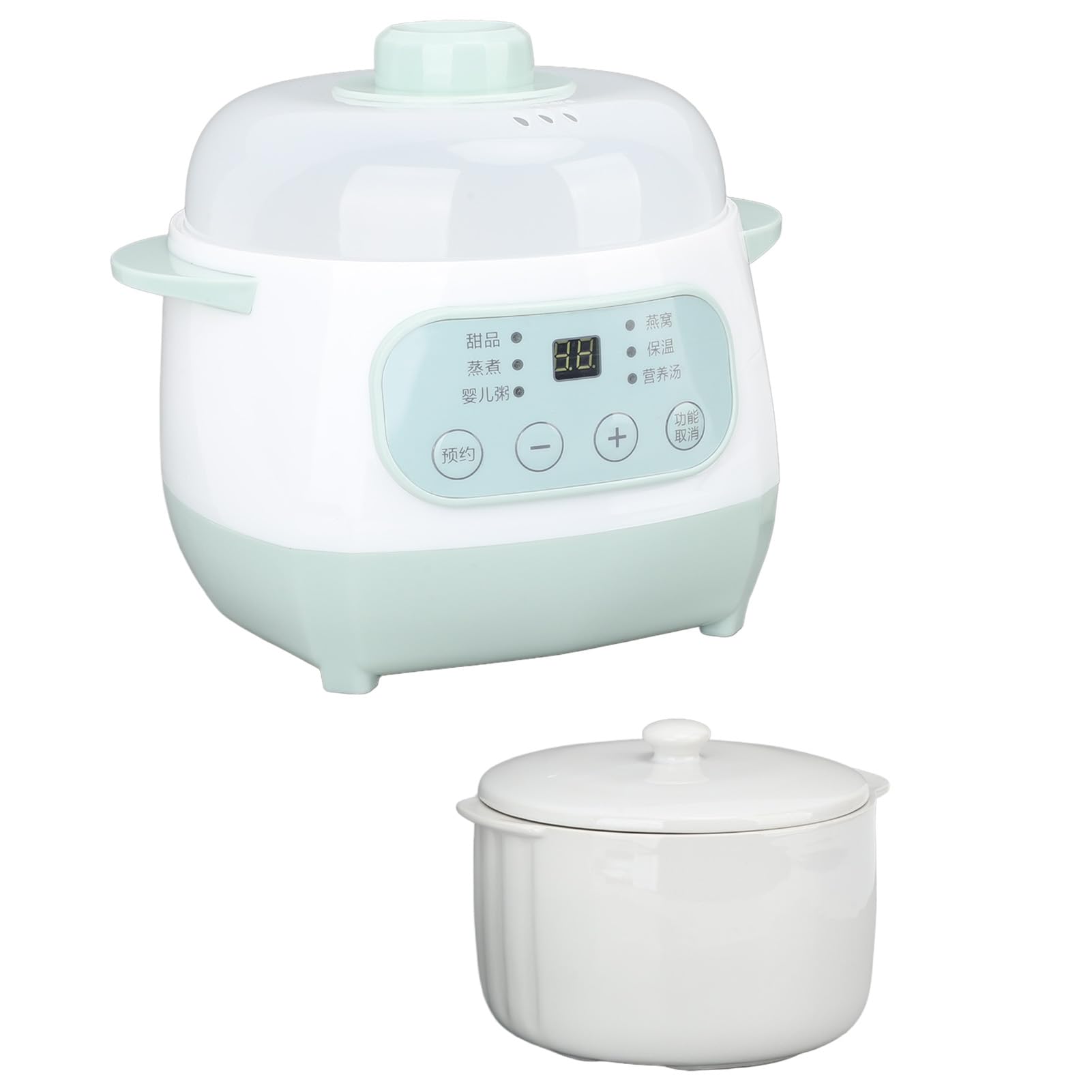 Olla de Cerámica de Cocción Lenta, 200W, 1L, Temporizador de 24H, Cocina Saludable, Baño de Agua, Calefacción para Nido de Pájaro, Sopa de Hierbas, Guisado, Cocina Casera (Enchufe europeo