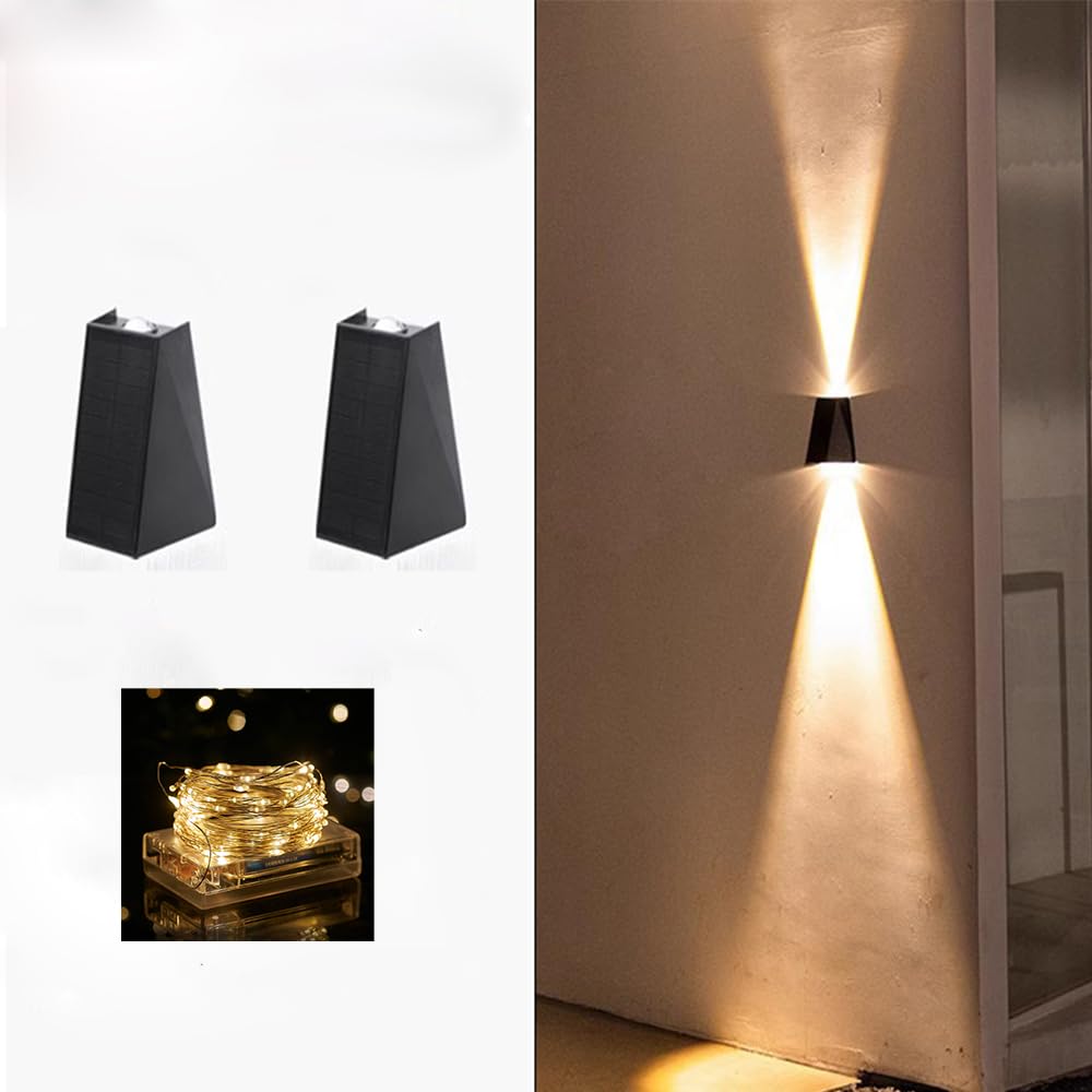 2 PCS outdoor solar lights, warm light, waterproof suitable for stairs, patio, yard, garden, garage, etc. (large)