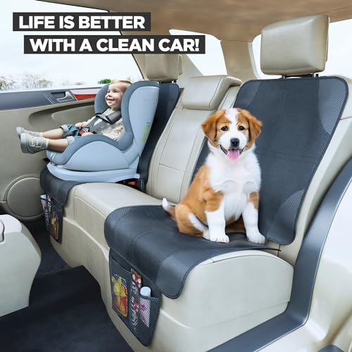 Image of lebogner Car Seat Protector for Baby and Child - Non-Slip, Thick Padded Cover with 2 Mesh Pockets - 1 Pack