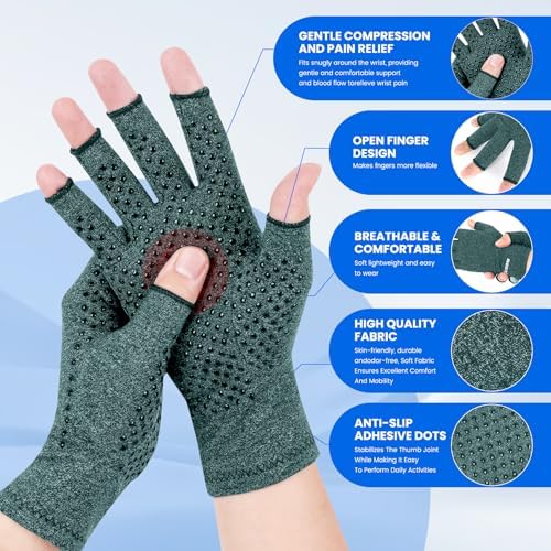 TFUSOM Arthritis Gloves for Women for Pain, Men and Women Fingerless Compression Gloves for Hand Pain and Osteoarthritis Compression Gloves Women,S,DarkSlateGray — view 2