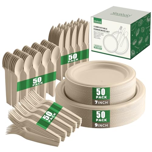 Biodegradable 250 Piece Paper Plates & Utensil Set