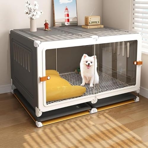 犬用クレート 独立したトイレ付き 両側に分かれた広いリビングエリア 中空デザインで通気性が良く 足の詰まりを防ぎます 犬用クレート 小型犬用クレート プラスチック素材でお手入れが簡単 テディ ビションフリーゼ ポメラニアン その他の小型犬に適しています (